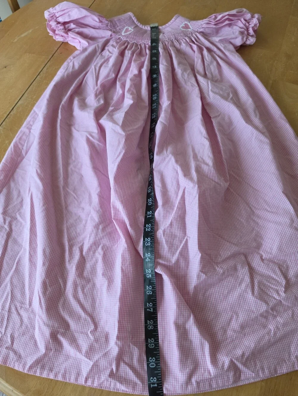 DELANEY Girls Size 6 Pink Gingham Smocked Bishop Dress Heart Embroidery Boutique